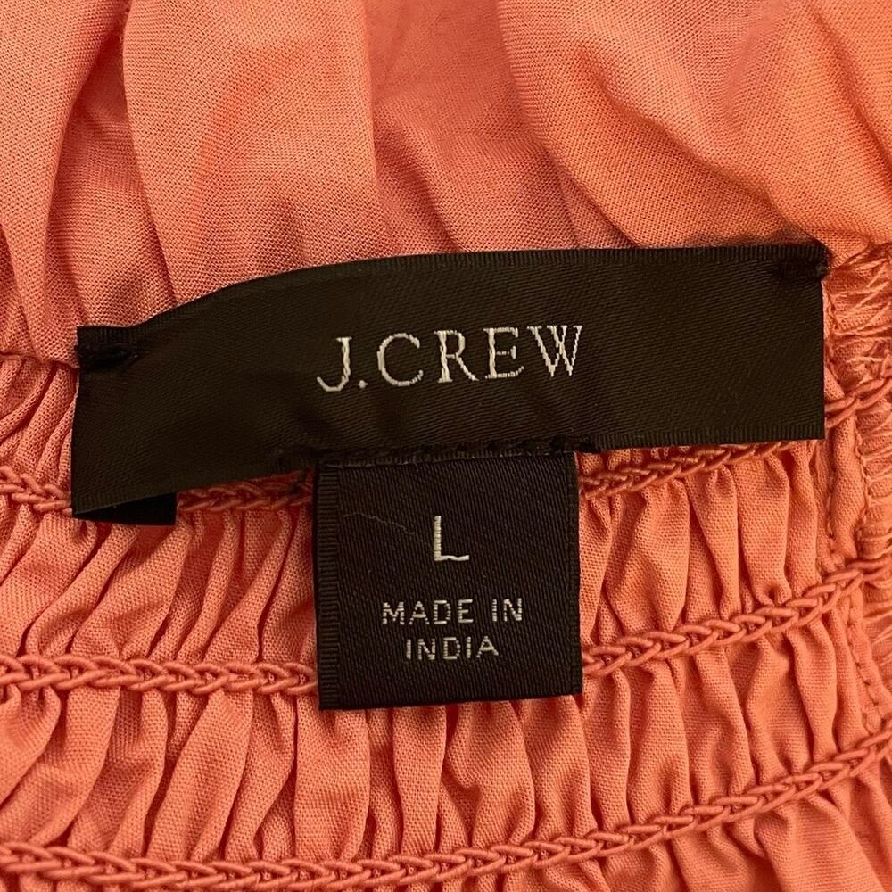 J.Crew Smocked Neck Puff Sleeve Lace Up Back Poplin Top Pink Womens Size Large - Picture 8 of 11